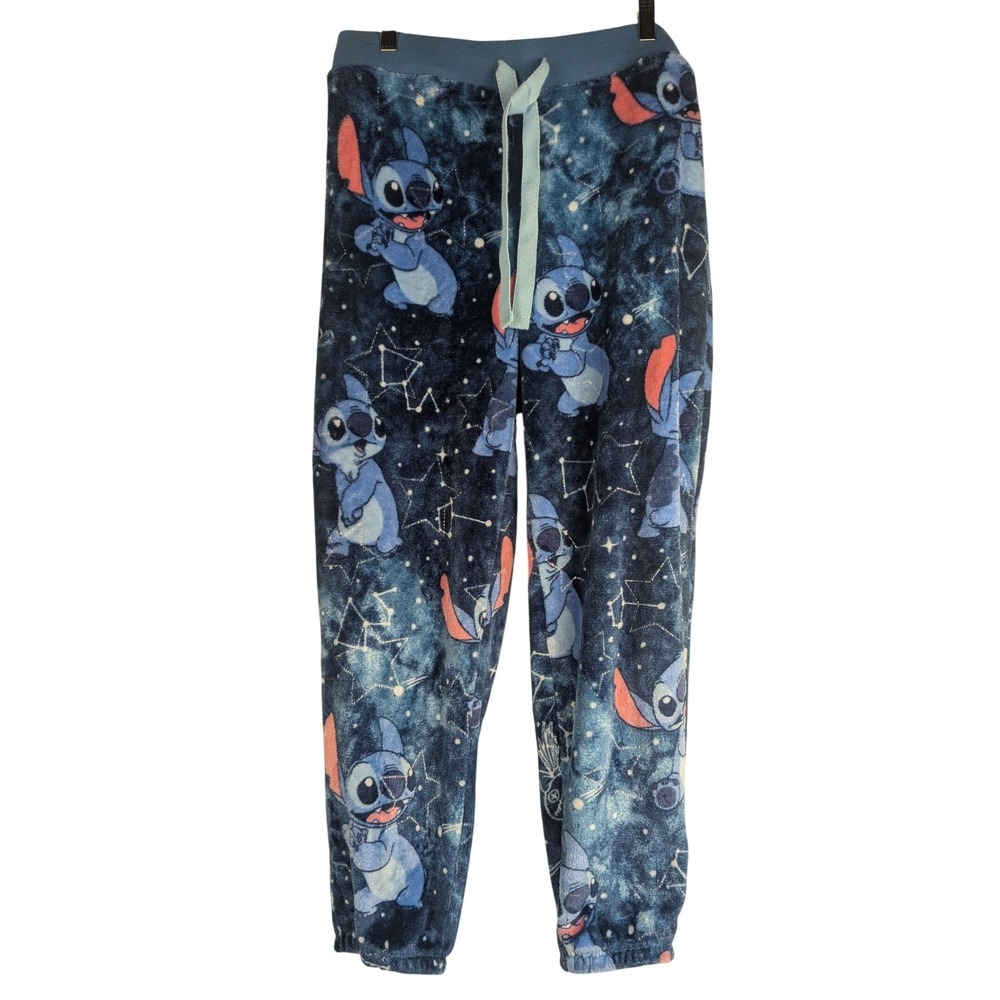 14 EUC Disney Stitch Galaxy Soft Fleece Pajama Pants‎ Blue Celestial Joggers
